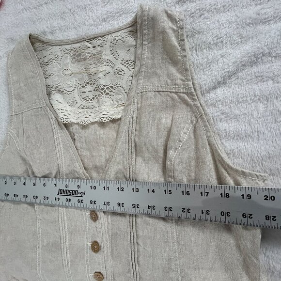 Coldwater Creek Womens Linen Button Front Vest Gray Lace Trim Sleeveless Casual - Picture 8 of 9
